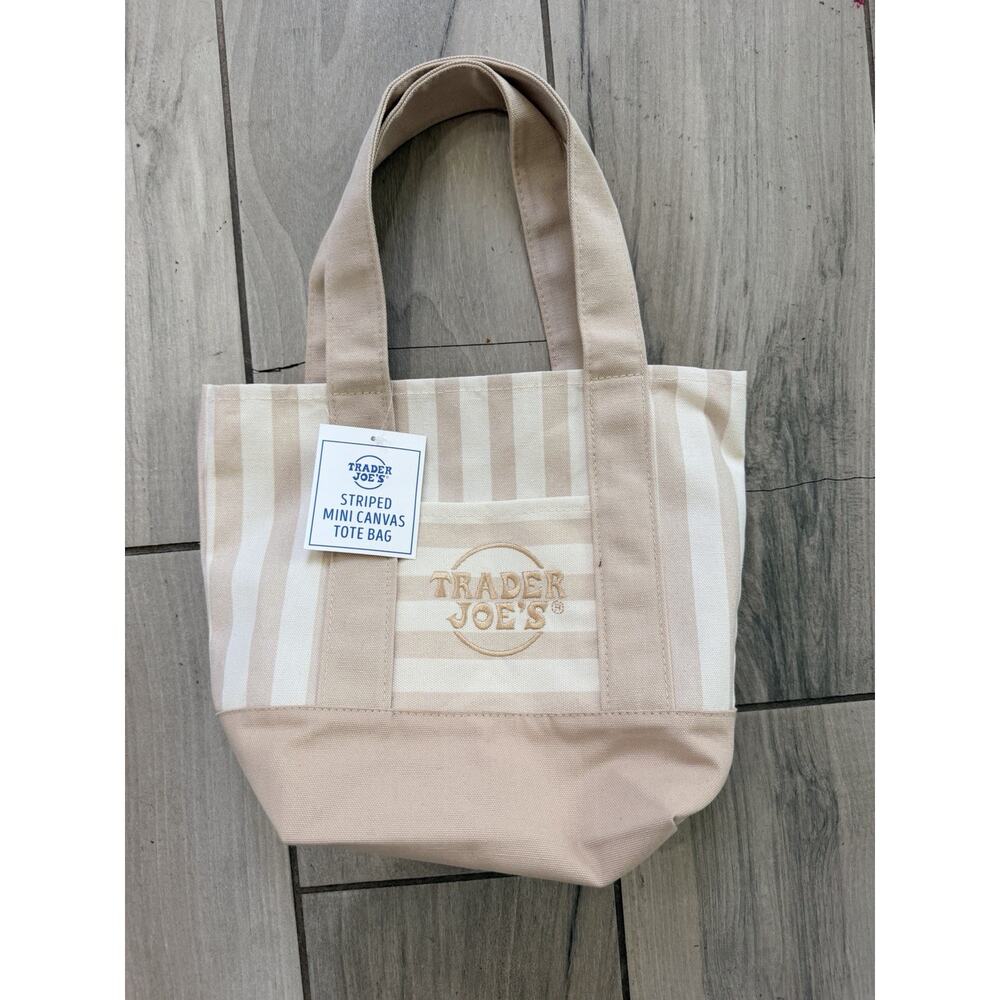Trader Joe's Limited Mini Canvas Pastel Striped Tote Bag 2026 Beige/Tan - Picture 1 of 1